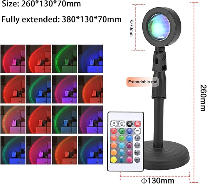Floor Sunset Lamp Projector, 16 Colors Multicolor USB LED Night Light, 180 Degree Rotation Rainbow Lights for Bedroom, Photography, Party, TIK Tok Live, Christmas Light