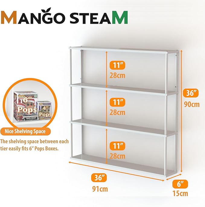 Mango Steam Wall-Mounted Steel Shelving Unit for Kitchen, Storage or Display Use - White - (36 H x 36 W x 6 D)