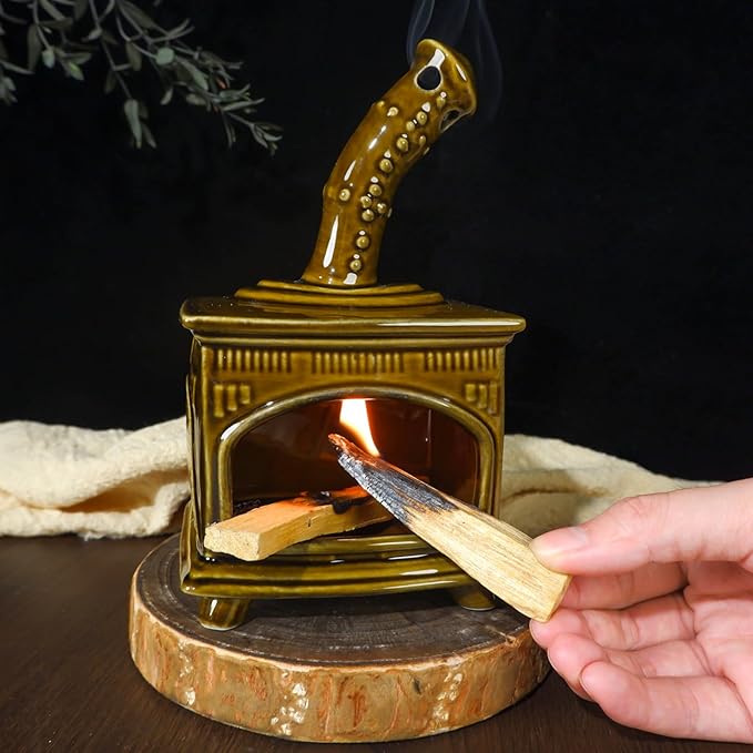 MOUGIGI Handcrafted Dark Green Ceramic Palo Santo Holder & Incense Burner - Compact Meditation Accessory for Burning of Palo Santo Sticks & Cones - Zen-Inspired Home Decor Gift for Energy Cleansing