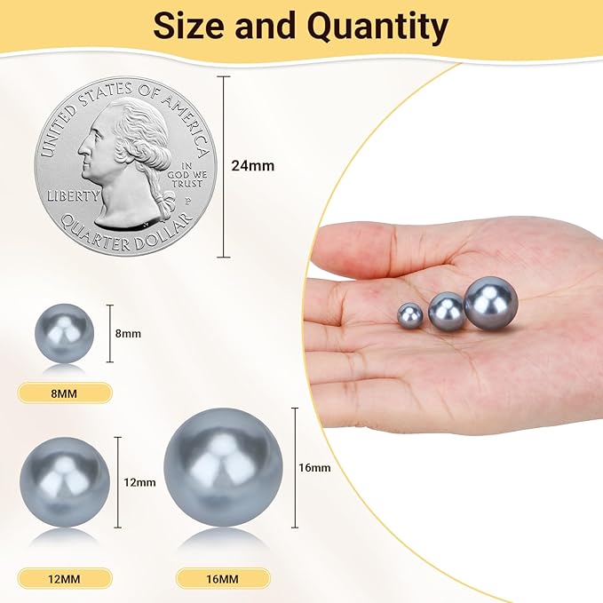 Suream 350Pcs Beads for Makeup Brush Holder, 12mm/0.47Inch Round Pearls for Cosmetic Pen Organizer, Vase Filler for Wedding Centerpiece, Birthday Party, Table Scatter, Home Decoration(Silver, No Hole)