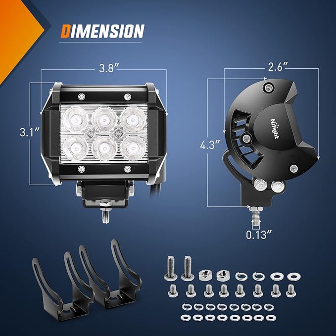 Nilight 4" Led Light Pod Blue Spot Driving Fog Light 2PCS 18W Off Road Fishing Hunting Emergency Safety Signal Deck Trailer Hunting lights for UTV Pick-up Van Boat Tractor, 2 years Warranty