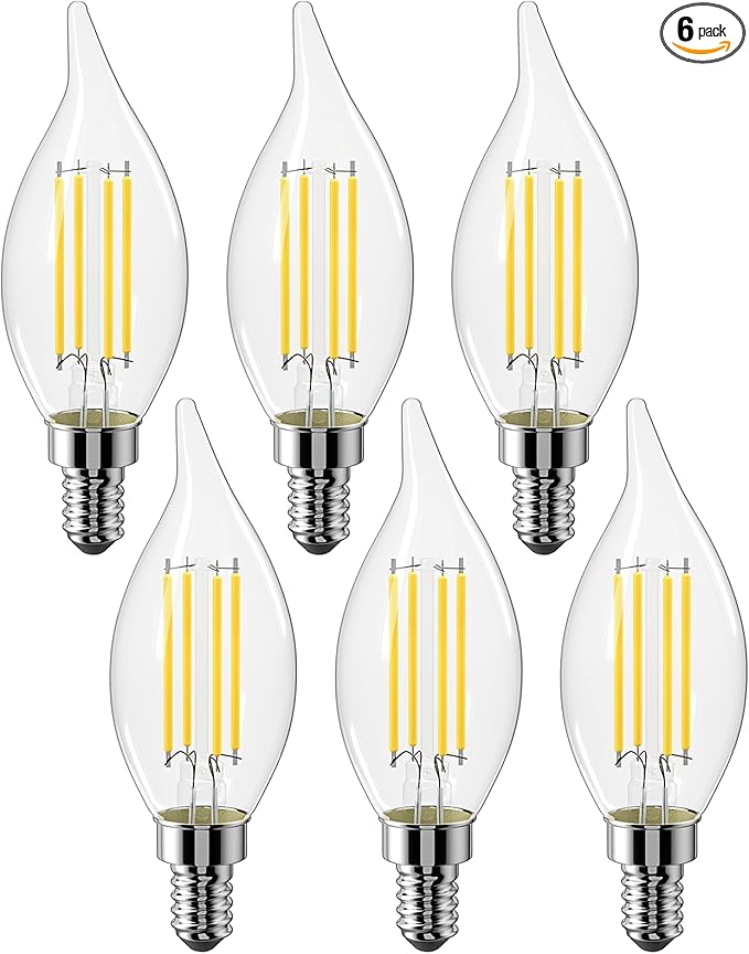 CYLYT E12 Chandelier Bulb 40 watt Equivalent, Dimmable LED Candelabra Light Bulbs 4W, 5000K Daylight 470 Lumen Lightbulbs, CA11, UL Listed, Pack of 6