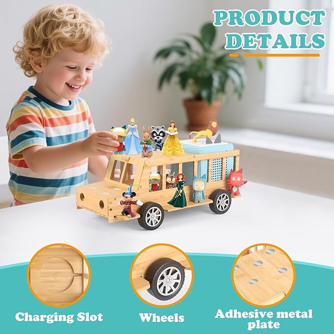 Bus for TonieBox 1/2Shelf Storage Holder for Tonies Figures, Car Organizer for Tony Box Display for 35 Tonie Characters(with 35Pcs DIY Magnetic Adhesive Metal Plate) for Children