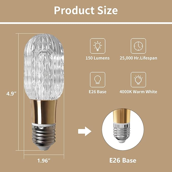 6pcs Acrylic Decorative E26 LED Light Bulbs 5w Equivalent 30 watt, Unique Fancy Light Bulb Warm White 4000k,Non-dimmable Lightbulbs for Living Room Dining Room,150 Lumens (B003-Warm White-4000k, 6pcs)