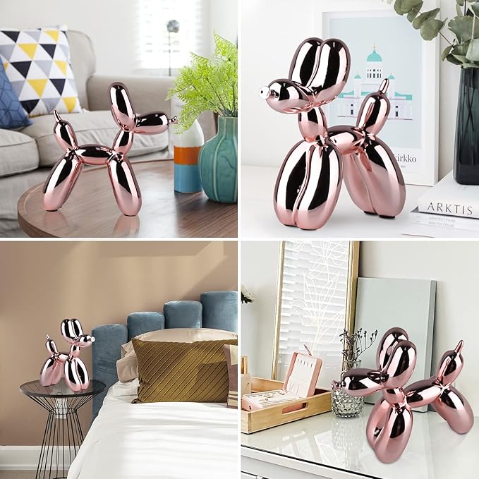 Pink Balloon Dog Decor,Balloon Animal Shelf Decor Preppy Room Decors,Cute Statue Home Decors, Bedroom Modern Sculpture Desk,Office Gold Decorations Small Figurines