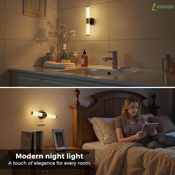 L LOHAS LED Rotating Night Light, Night Lights Plug into Wall, Auto Nightlight Dimmable 100LM, Light Sensor, 3000K Soft Light, LED Acrylic Nightlight Plug in for Bedroom Bathroom Hallway Kitchen,2Pack