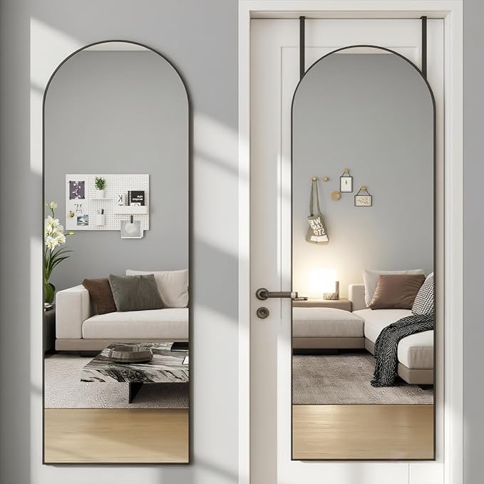 Door Mirror, Arched Full Length Mirror Over The Door, 16"x 50" Hanging or Wall Mirrors, Full Body Mirrors,Black