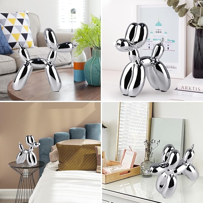 Silver Balloon Dog Decor,Balloon Animal Decor,Shelf Decor Preppy Room Decor,Cute Statue Home Decor, Bedroom Modern Sculpture Desk Decor,Office Gold Decorations Small Figurines