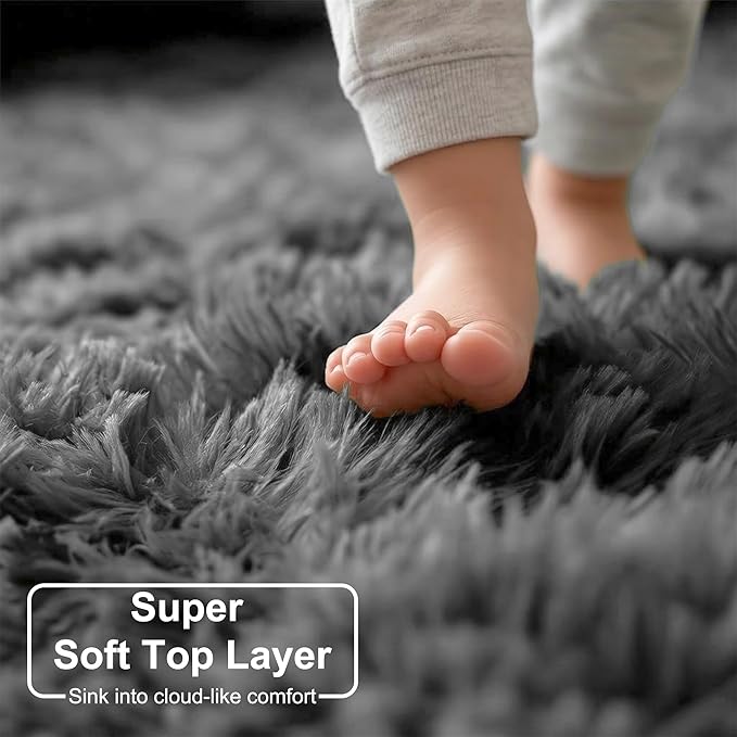 Amdrebio Grey Modern Fluffy Living Room Rugs,5x8 Rug,Furry Area Rug for Bedroom,Shaggy Indoor Rug for Kids Room,Plush Fuzzy Rug for Living Room Decor,Soft Farmhouse Carpet for Home Office Playroom