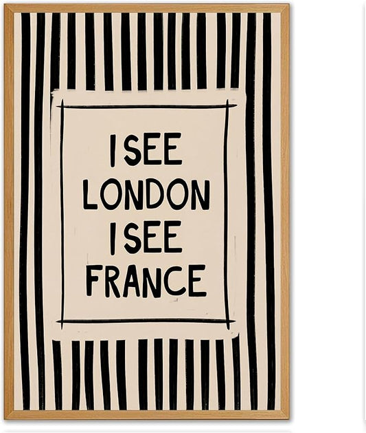 Funny Bathroom Canvas Wall Art Vintage Funny Toilet Quote Canvas Wall Art I See London I See France Print Minimalist Bathroom Poster Decor Quirky Humorous Artwork Prints for Toilet Restroom, Unframed