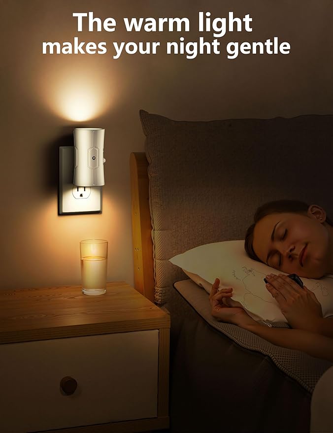 fesnne Night Light, LED Night Lights Plug into Wall, [2 Pack] Warm White 3000K, 0-100LM Adjustable Brightness Light Sensor Nightlights Plug in wall for Hallway, Bathroom, Adults, Neutral Beige
