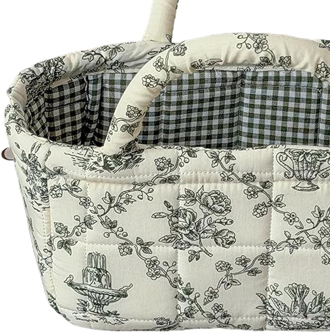 Mini Boho Fabric Storage Baskets – Decorative Small Floral Organizer Boxes with Soft Handles – Foldable Cube Bin for Diaper