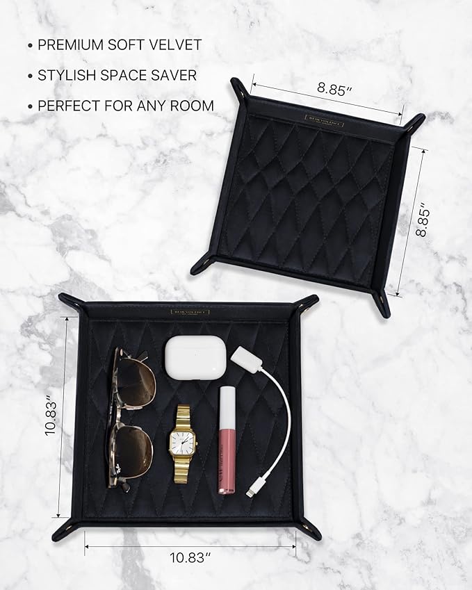Benevolence LA Perfume & Jewelry Trays for Dresser, Set of 2 | Vanity Valet Organizer, Catch-All Tray for Makeup & Accessories | Decorative Desk & Dressing Table Organizer – Ebony