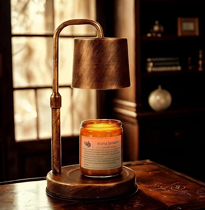 Vintage Industrial Candle Warmer Lamp for Home Decor - Height Adjustable with 2-6H Timer & Dimmer, Dimmable Wax Melt Warmer Compatible with Yankee Candle Jars (Antique Bronze, 50W 2 Bulbs, 110V)