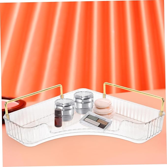VOSAREA Corner Organizer for Bathroom Countertop Transparent Makeup Storage Shelf Elegant Vanity Organizer for Cosmetics and Perfume Pet Material for Bedroom and Bathroom Use