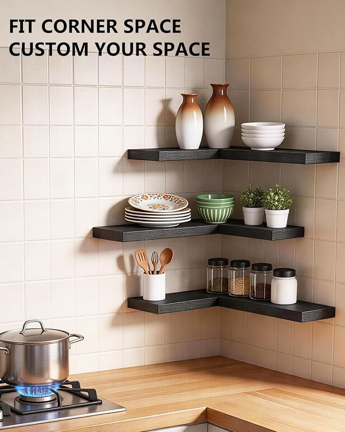 WALI Floating Shelves for Wall, 3 Tier Bathroom Storage Shelf Over Toilet, for Bedroom Bookshelf, Living Room Decor, Kitchen, Nursery, Laundry, Soundbar Floating Shelf Mount Under TV (CS103L), Black