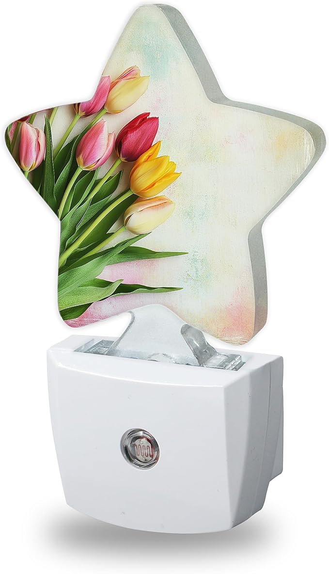 Colorful Tulips Nightlights Plug in Wall,Decorative Star Lamp with Automatic Lighting for Living Space,Gentle Glow for Kids Room,Hallway,Bathroom