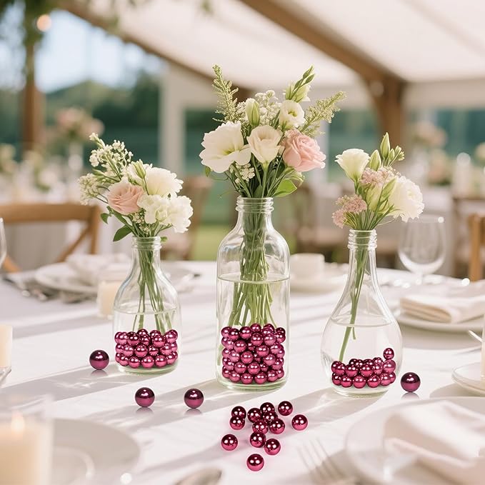 1400Pcs Wine Red Vase Filler Pearl Beads for Crafting 8mm Beads No Holes Decor Suitable for Wedding Decor, Party Decorations, Centerpiece Table Decorations