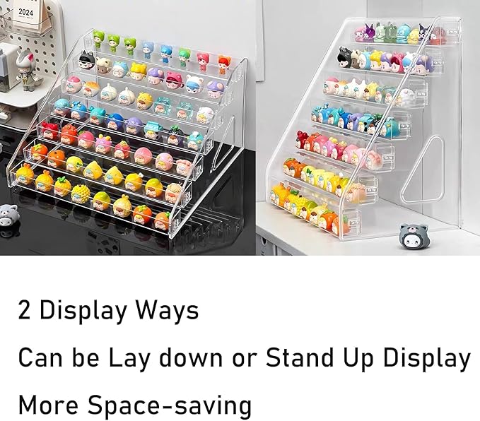 7 Tier Acrylic Display Stand Organiser with Fences, Perfume Stand Organiser, Clear Display Shelf for Home, Office, Retail for Funko Figures Toys Cupcake Food, Cologne, Cosmetics, Storage