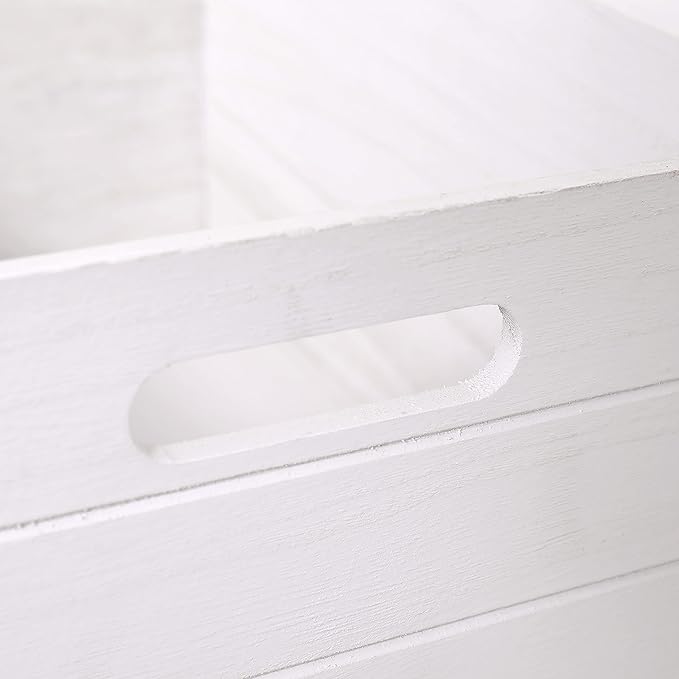 Farmhouse Modern White Wooden Crates For Storage,Rustic Decorative Boxes,Set Of 3 Extra Large Nesting Wooden Storage Crates For Home Decor,Handmade Natural Solid Wood Box (Morden White)