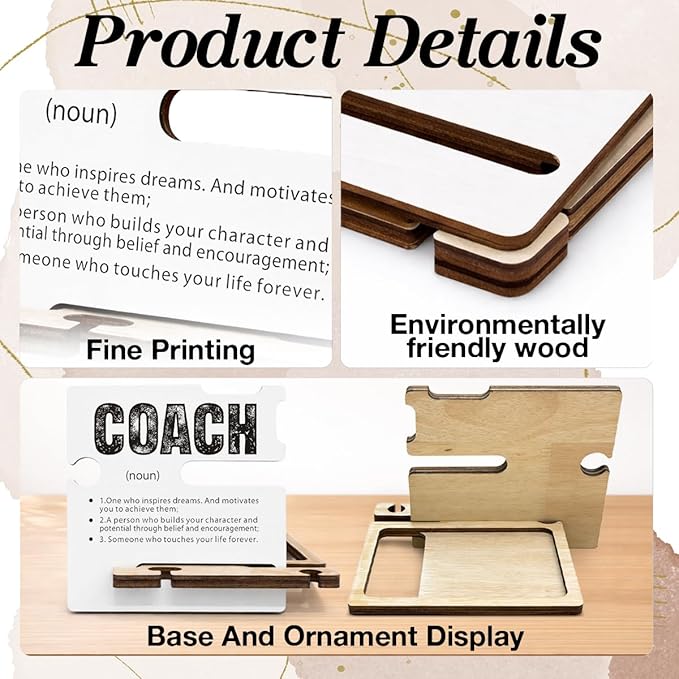 Appreciation Gifts for Coach - Multi-functional Desk Organizer - Motivational Amazing Coach Office Quote Wooden Sign for Office Desk Shelf Decor
