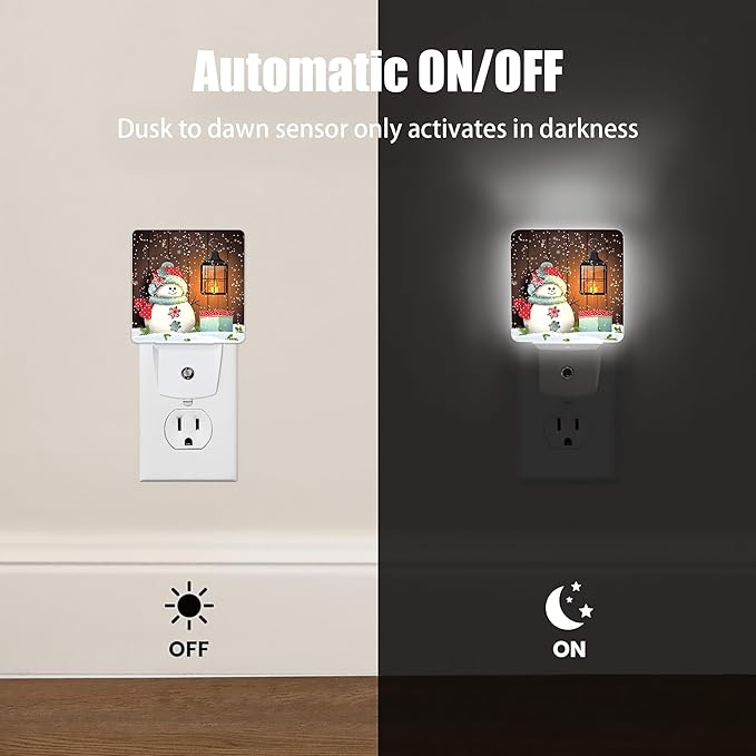 Cute Snowman Night Light, Vintage Christmas Lantern Plug into Wall with Dusk to Dawn Light Sensors, Warm Nightlights for Bedroom, Bathroom, Hallway, Kitchen, Gifts Ideal for Girls Women