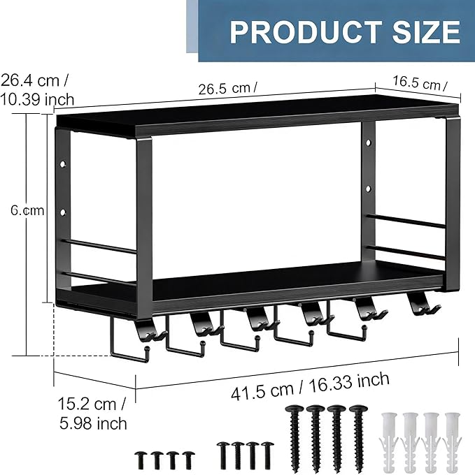 TJ.MOREE 2 Tier Floating Shelf Compatible with Tonal Accessories, T-Bracket Lock Adapters Hanger, Wall Mount Home Gym Storage Rack for Fitness Equipment（Black
