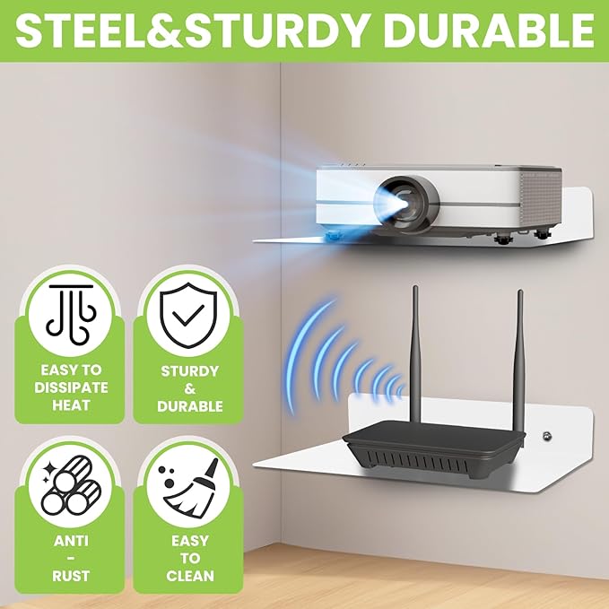 Steel Floating Shelves for Wall,Small Wall Shelf，Suitable for Bedroom, Living Room, Bathroom, Kitchen, Office (White, 2Pack 9.06x6.89 in)