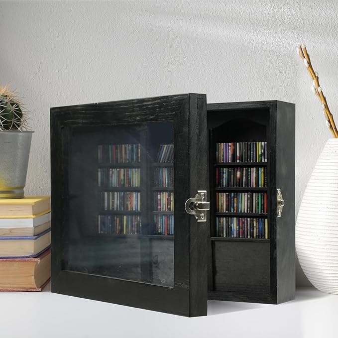 Anxiety Bookshelf - Shake Off Your Anxiety,Miniature Display Shelf,Contains 240 Miniature Book Models,Antique Style Gift Decoration Mini Bookshelf (Black)