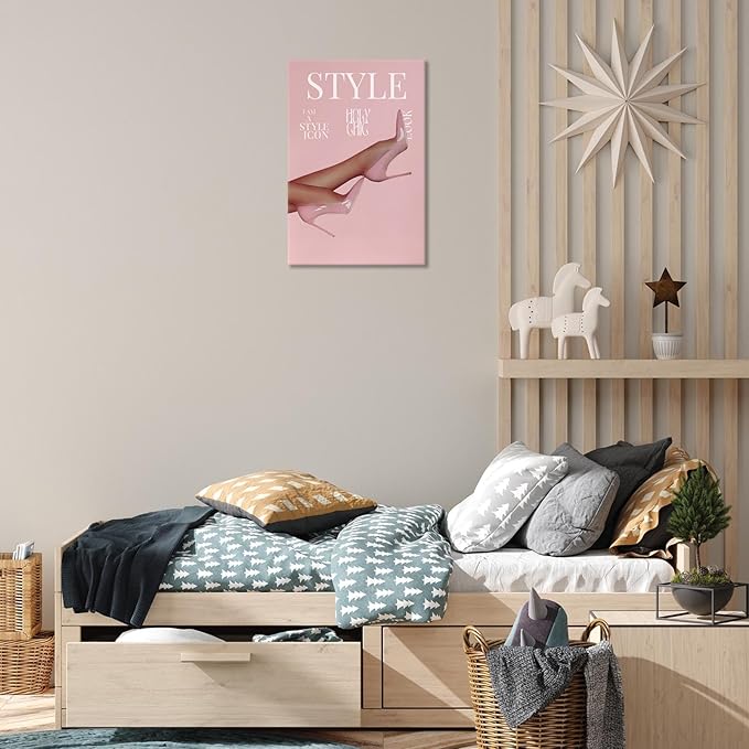 Trendy Pink Heels Poster High Heel News Headline Canvas Wall Art I Am A Style Icon Magazine Cover Aesthetic Prints Painting For Living Room Bedroom Apartment Wall Decor 12x16in Wrapped Canvas