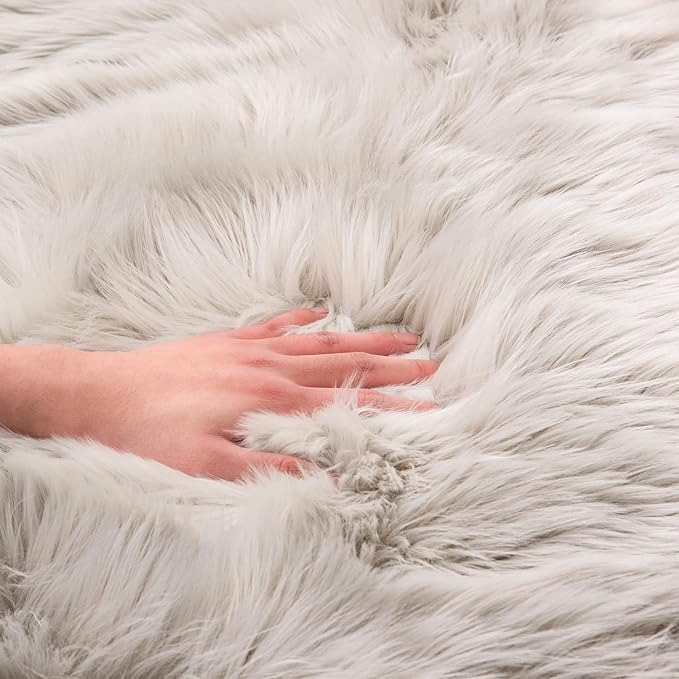 EasyJoy Ultra Soft Fluffy Shaggy Area Rug Faux Fur Rug Chair Cover Seat Pad Fuzzy Area Rug for Bedroom Floor Sofa Living Room (2 x 4 ft Rectangle, Light Grey)