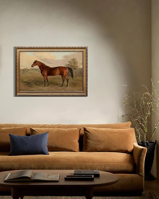 KBKBART Gold Framed Vintage Wall Art, Vintage Horse Painting Farmhouse Decor, Rustic Antique Equestrian Art Prints Wall Decor, Western Animal Picture Wall Hanging Decor for Living Room, Bathroom, Office, Bedroom(16"x24")