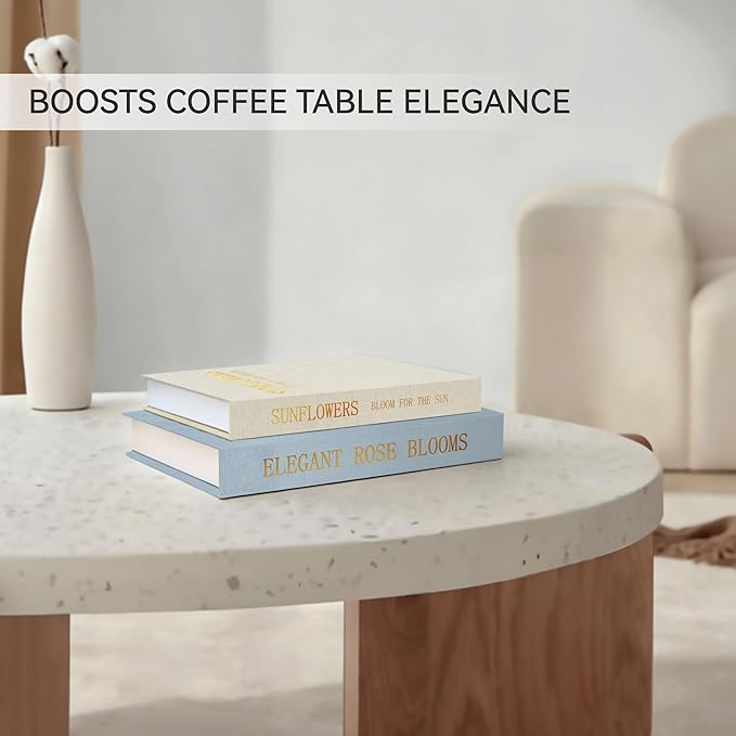 Premium Linen Decorative Book Box Set of 2 - Letter Gold Foil Embossed with Hidden Storage | Coffee Table, Bookshelf & Mantel Decor & Keepsake Organizer to Elevate Home Aesthetic,Blue