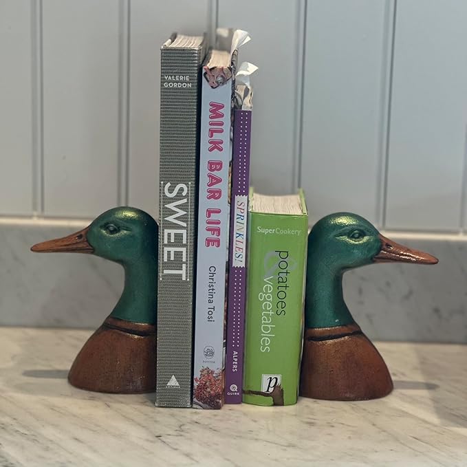 Fox Run Duck Decorative Bookend Set, 100% Iron, 4.25” x 2.9” x 5.73” Heavy Bookends
