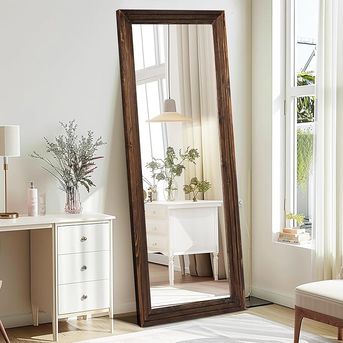 65"x24" Full Length Mirror Solid Wood Frame Floor Mirror for Living Room, Bedroom Hanging or Leaning, Brown