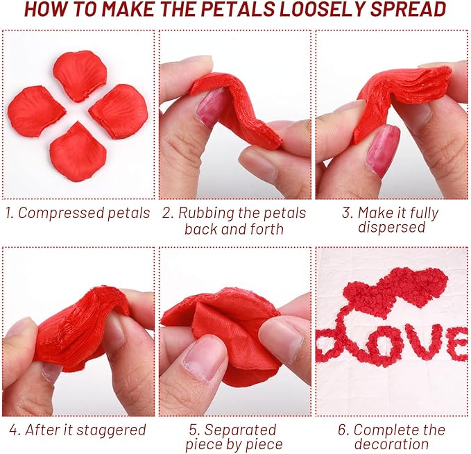 Cridoz Rose Petals for Romantic Night - Artificial Red Rose Petals with LED Candles for Decoration, Wedding, Valentine's Day