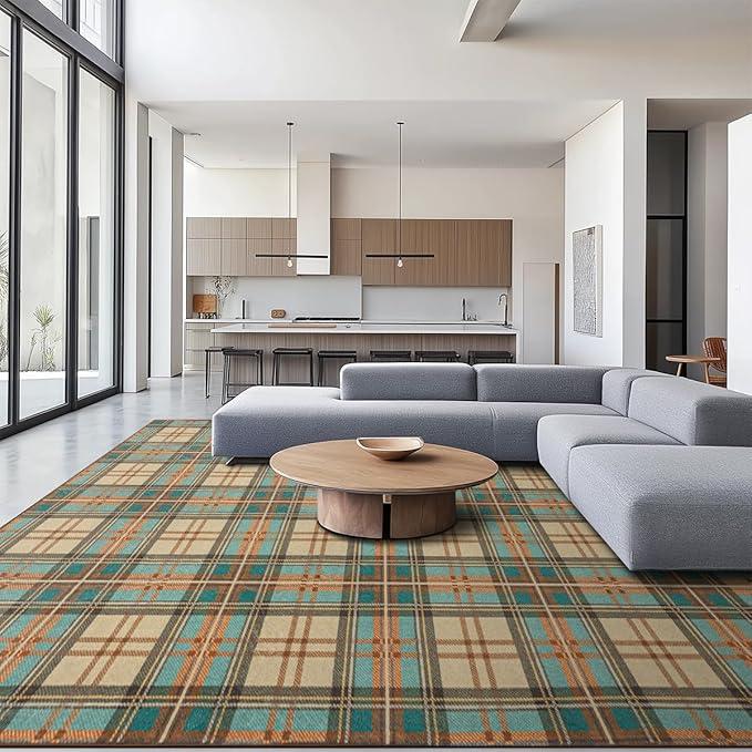 Ruaruarug Area Rug Non Slip Machine Washable Ultra Soft Living Room/Bedroom/Kitchen/Outdoor/Classroom Plaid, 8'×10'