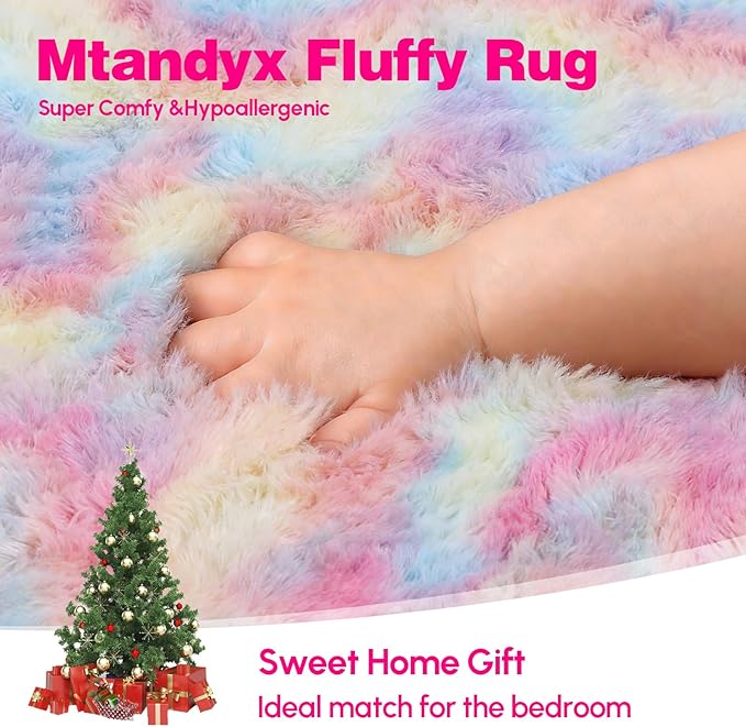 6x9 Children's Rugs for Bedroom,Rugs for Living Room, Plush Fluffy Carpet, Non-Slip Upgrade Rainbow Rug, Suitable for Kids Home Decor Aesthetics Dorm.