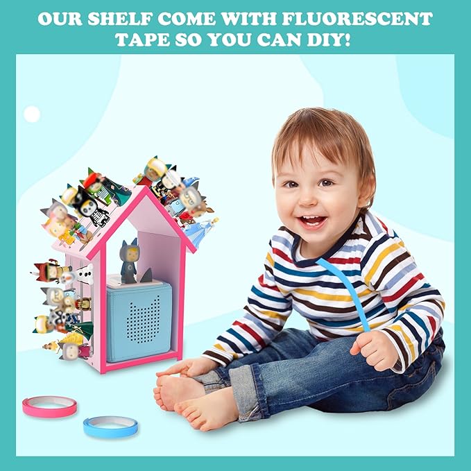 for Tonies Box Shelf Magnetic House Storage Shelf, Compatible with Tonie Box 1/2 Player Character Tonies Figures Characters for Children Room, Wall-Mounted and Desktop Placement (Pink)