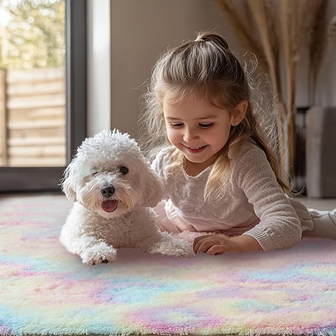 Rainbow Rug for Girls Bedroom: Fuzzy Rugs for Kids Room - Carpet for Bedroom Decor(4x6 Feet/Rainbow)