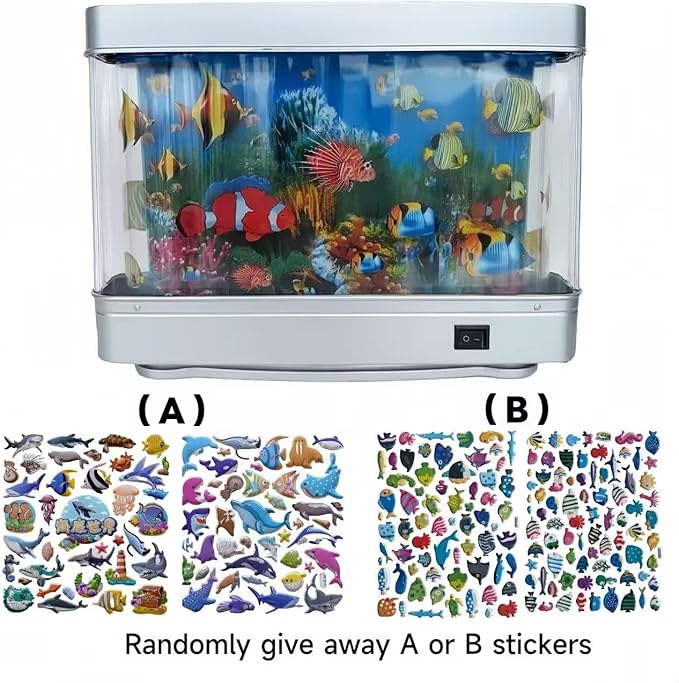 Fake Fish Tank Lamp - Moving Aquarium Night Light with Virtual Ocean Effect, 80s Retro Design for Adult Relaxation, Artificial Aquarium Decorative Lamp for Kids' Room and Cat Owners(US Plug)