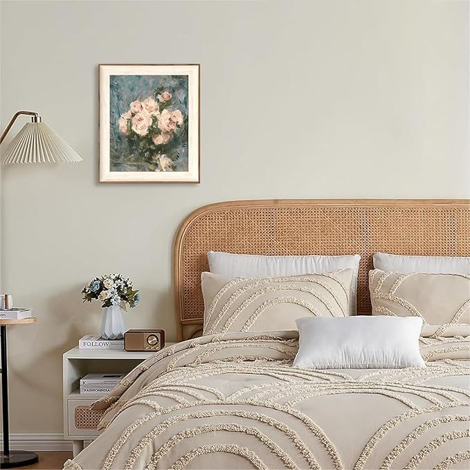 ASTRDECOR Framed Vintage Wall Art for Living Room, Vintage Floral Home Decor Aesthetic, Victorian Pink Rose Bouquet Oil Painting Blue Canvas Wall Art Prints, Antique Flower Pictures Blue Artwork for Living Room-10''x12''