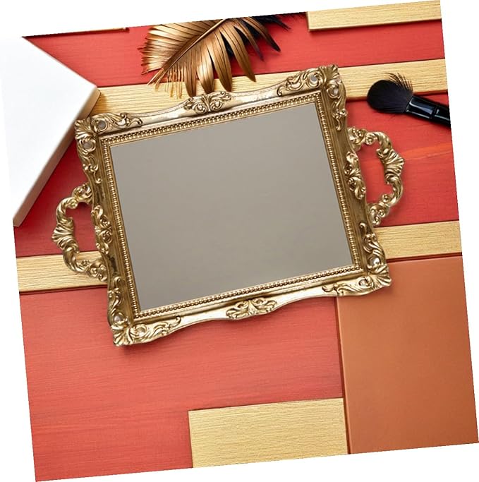 Totority Vintage Nordic Style Golden Mirror Tray Resin Decorative Storage Plate for Wedding Dessert Table and Makeup Organizer