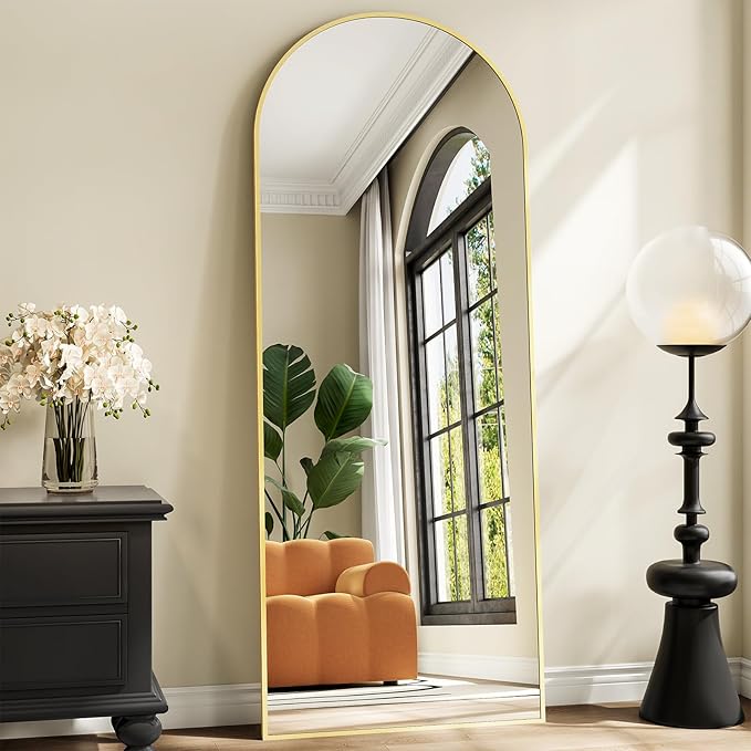 Mirror Full Length, 28"x71" Large Arched Floor Full Length Mirror with Stand, Room Decor Big Full Body Floor Mirror with HD Tempered Glass Aluminum Frame for Bedroom Living Room, Gold
