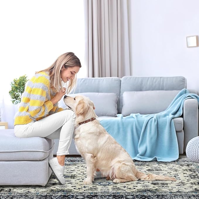 Ruaruarug Area Rug Non Slip Machine Washable Ultra Soft Living Room/Bedroom/Kitchen/Outdoor/Classroom White Gray, 8'×10'