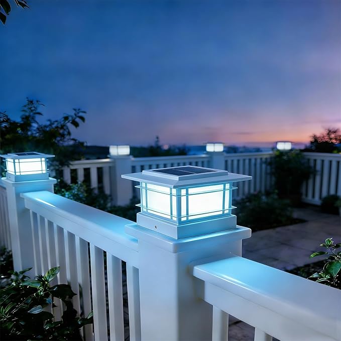 Dynaming 4x4 Solar Post Cap Lights Outdoor with 2 Color Modes, Fence Post Solar Lights White Shell Fit for Vinyl/Wooden Posts, High Brightness SMD LED Lighting Decor for Garden Deck Patio, 6 Pack