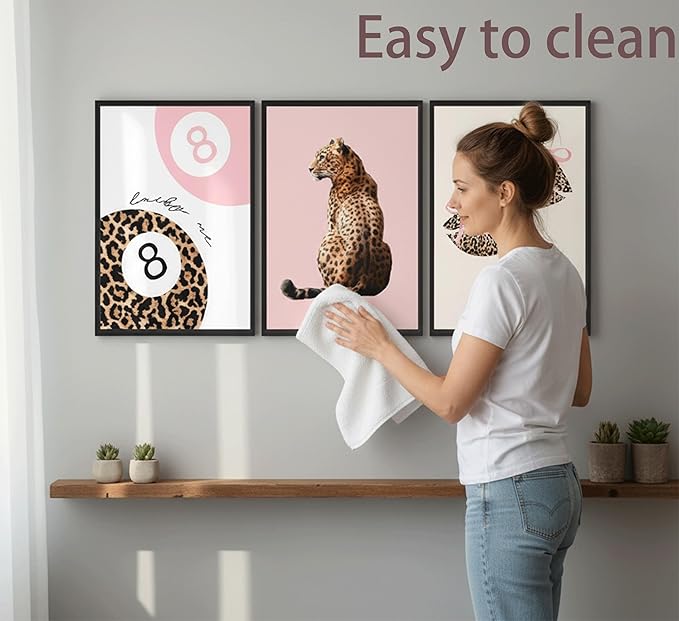 YZLYAD 3Pcs Pink Trendy Leopard Wall Art,Fashion Cheetah Lucky 8-Ball Canvas Posters,Lip Bow Painting Pictures,Preppy Y2k Wall Decor for Bedroom Dormitory Apartment.12x16in Unframed