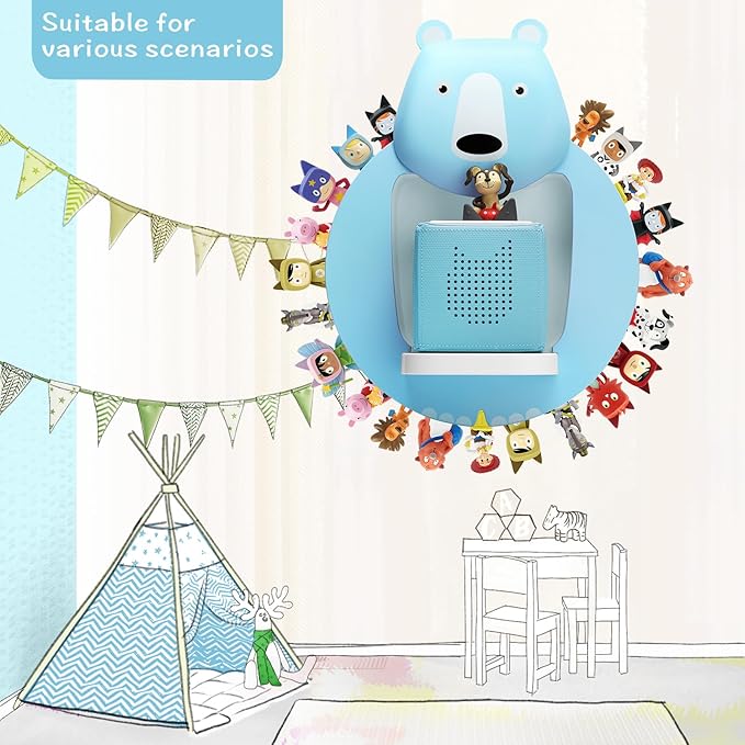 TonieBox Storage, Tonies Storage Shelf,Creative Bear Design Children's Magnetic Tonies Shelf,30-40pcs Tonies Figures Floating Shelf for Tonies Figures Display (Blue).