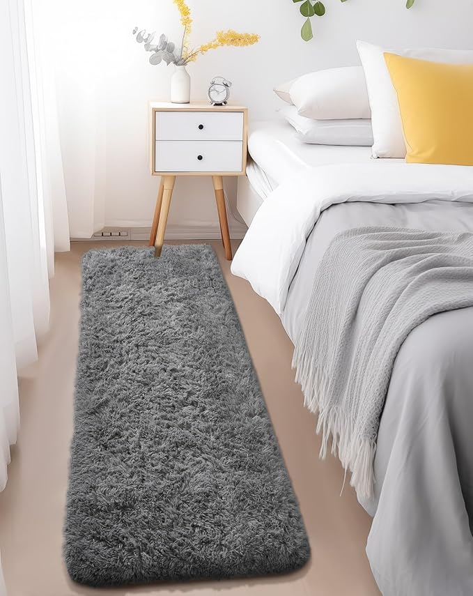 Ophanie 2x6 Runner Rug for Hallway, Upgrade Non-Slip Fluffy Soft Bedside Rugs, Bedroom Living Room Grey Shaggy Gray Carpet for Kids Girls Boys Dorm Nursery Home Decor Aesthetic