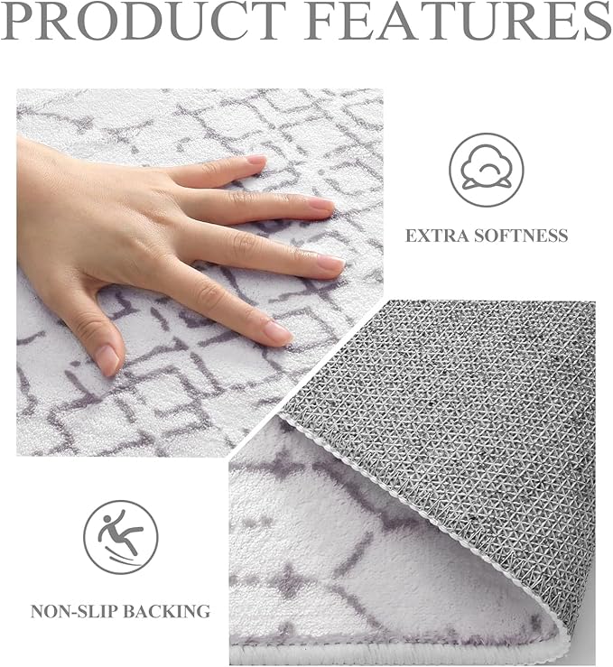 Lahome Moroccan Door Rugs for Entryway Indoor 2x3 Non-Slip Washable Front Door Mat Stain Resistant Untra-Thin Grey White Small Kitchen Rug, Geometric Inside Door Mats for Entrance Bathroom Sink Hana